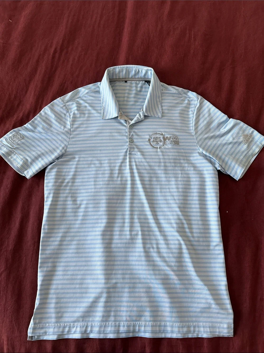 adidas Light Blue & White Striped Polo Shirt